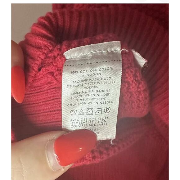 LOFT Red Scalloped Cotton Bobble Sleeve Sweater Women’s Small Long Sleeve Knit - Picture 2 of 7